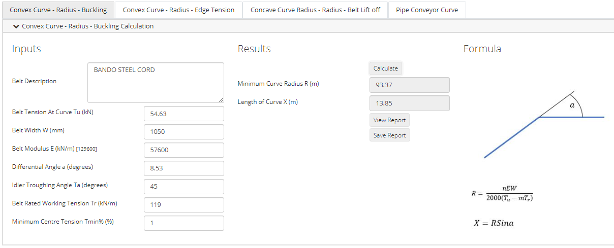 Convex Vertical Curves Calculation - Required Radius to limit Belt Buckling