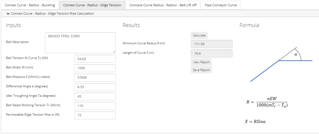 Convex Vertical Curves Calculation - Required radius to limit high Belt Edge Tension