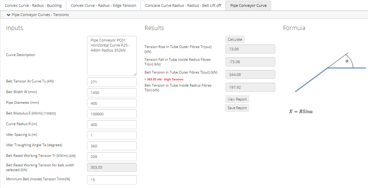 Pipe Conveyor Curves quick Calc Page