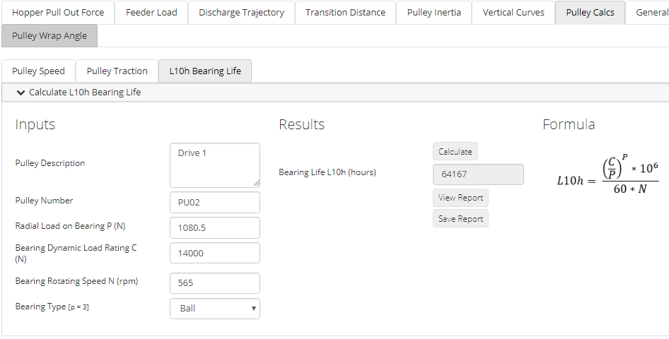 Quick Calcs L10h Bearing Life